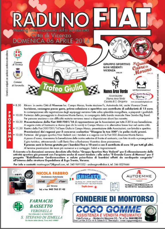 Meeting internazionale Fiat 500 della solidarietà Città di Vicenza: domenica 6 aprile