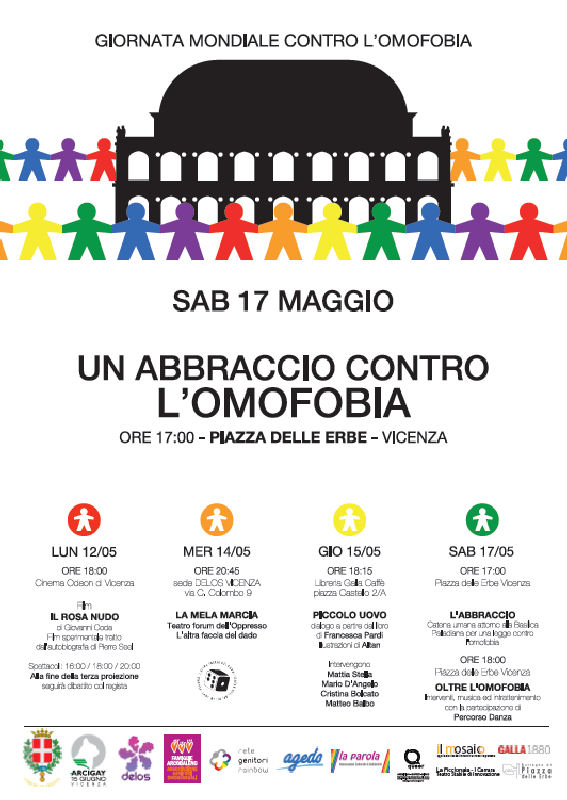 Giornata internazionale contro l’omofobia, il 17 maggio abbraccio alla Basilica palladiana