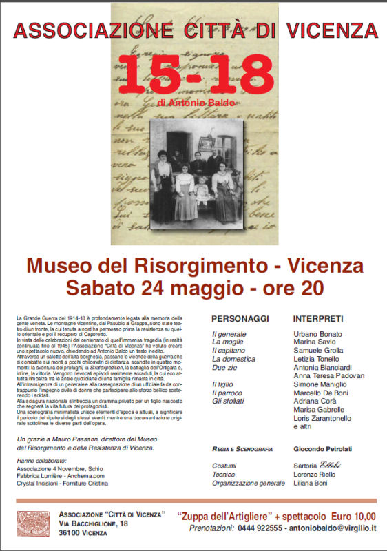 “15-18”, spettacolo teatrale al Museo del Risorgimento e della Resistenza sabato 24 maggio
