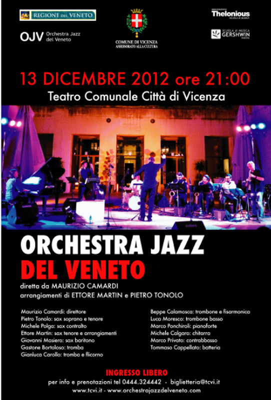 L’Orchestra Jazz del Veneto al Teatro Comunale giovedì 13 dicembre