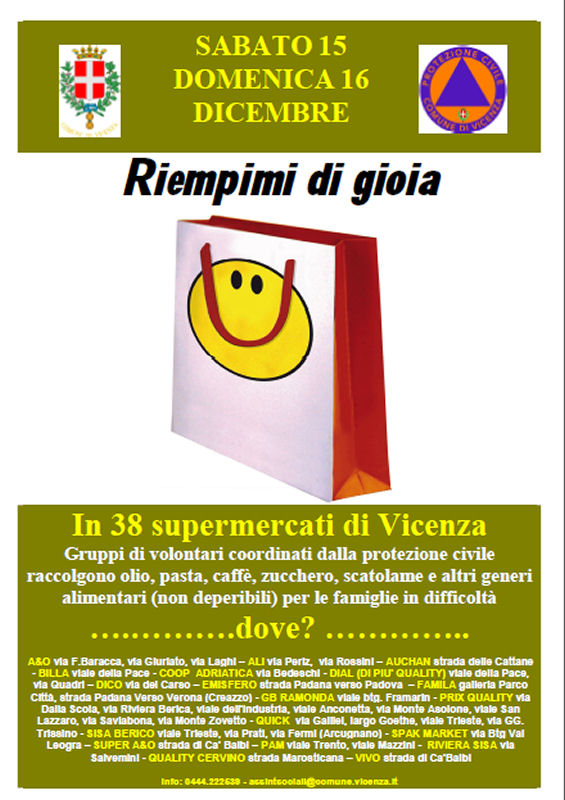“Riempimi di gioia” domani e dopodomani in 40 supermercati di Vicenza