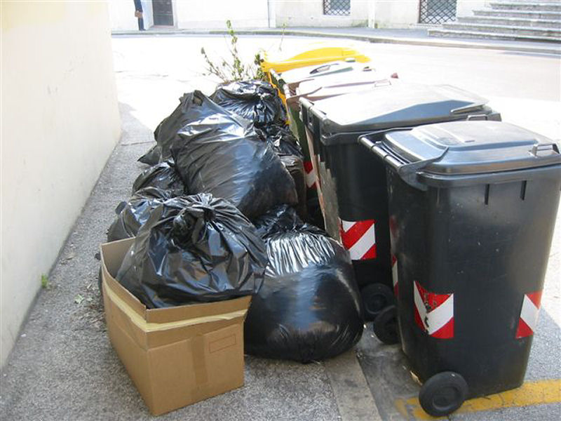 Sfalcio e ramaglie: 25 sacchi abbandonati sul marciapiede