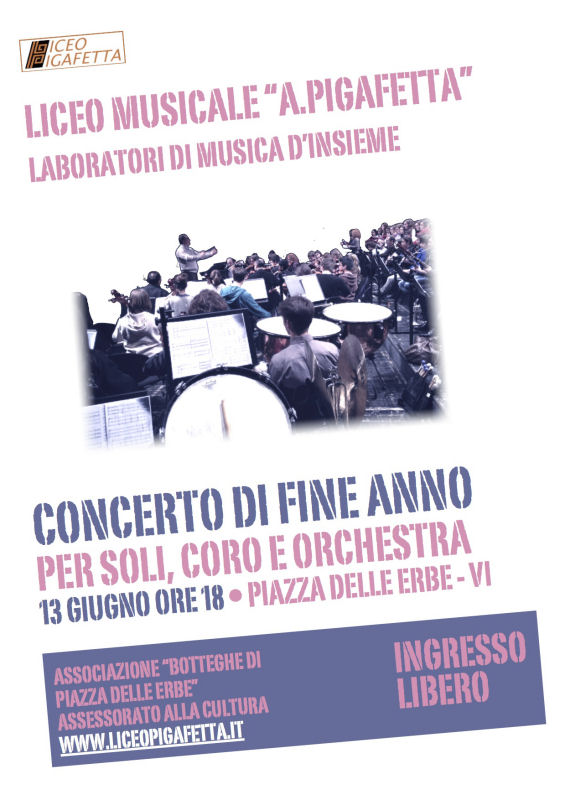 Il liceo musicale Pigafetta in concerto giovedì 13 giugno in piazza delle Erbe