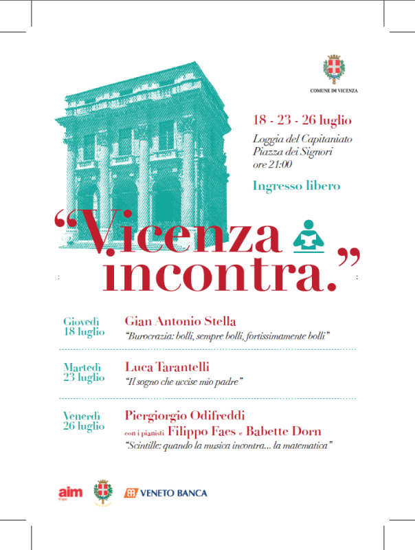 “Vicenza incontra”, martedì 23 luglio Luca Tarantelli in Loggia del Capitaniato